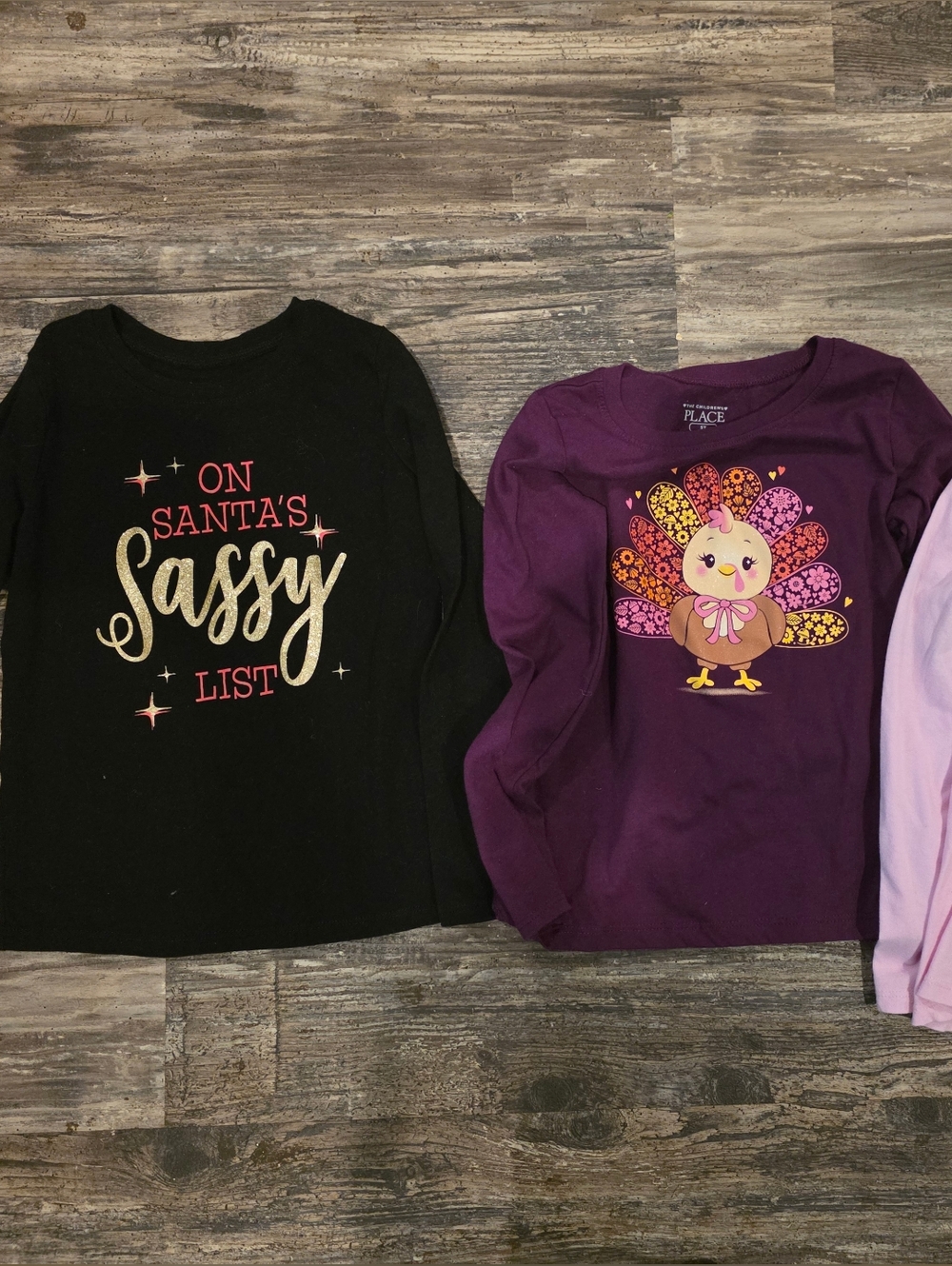 Holiday Graphic Long Sleeve Tee Bundle - Black, Purple, Pink